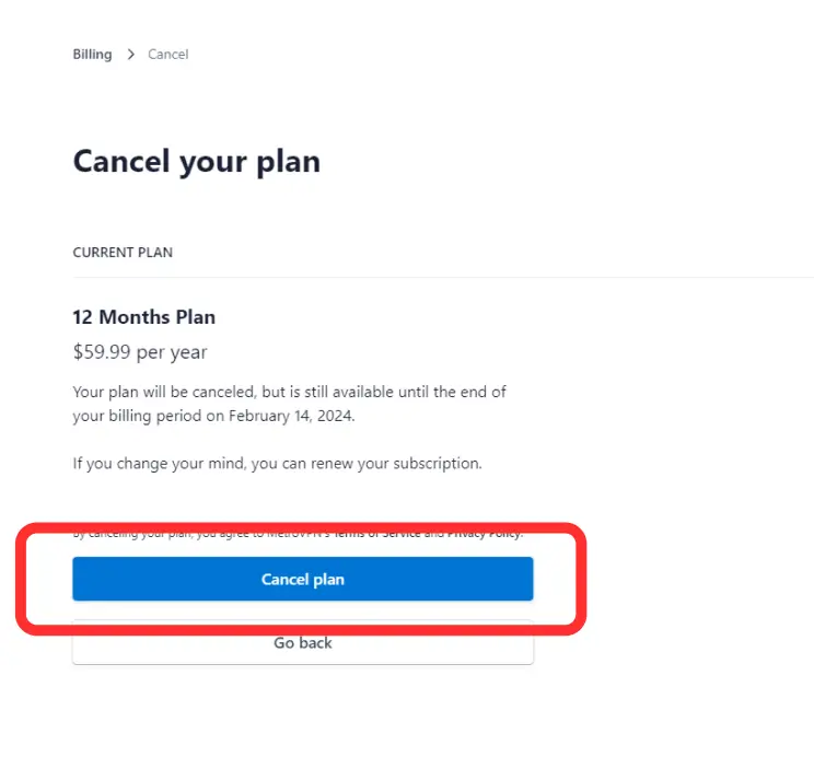 ① Log in to your MetroVPN account.